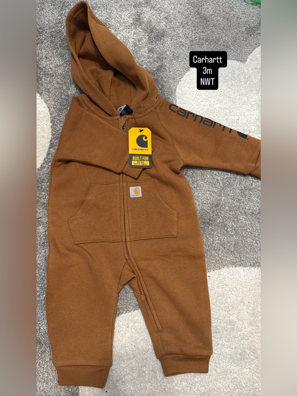 Carhartt Caramel Brown Hooded Baby One-Piece